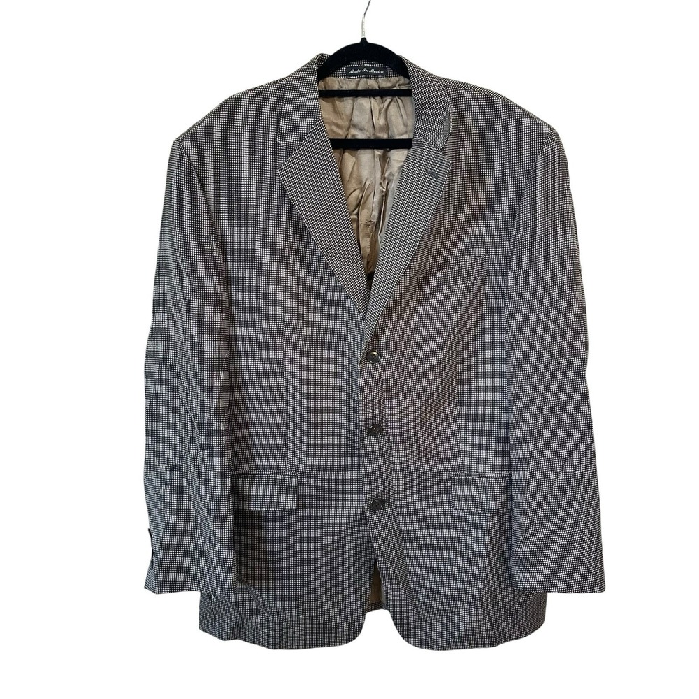 Calvin Klein Blazer Mens 44R Houndstooth Wool Three Button Brown Black Academia